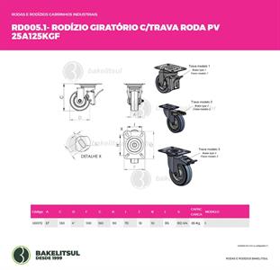 RODÍZIO GIRATÓRIO PLACA LINHA LEVE TRAVA 25 A 125KGF PV-GPLLT 00072 