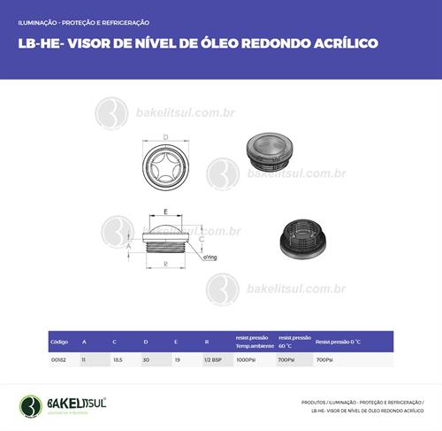 VISOR DE NÍVEL DE ÓLEO REDONDO EM ACRÍLICO LB-HE 00182 