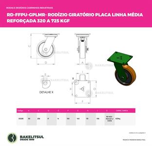 RODÍZIO GIRATÓRIO PLACA LINHA MÉDIA REFORÇADA 350 A 730KGF FFPU-GPLMR 00285 