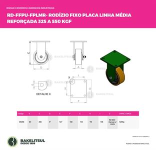 RODÍZIO FIXO PLACA LINHA MÉDIA REFORÇADA 350 A 730KGF FFPU-FPLMR 00286 