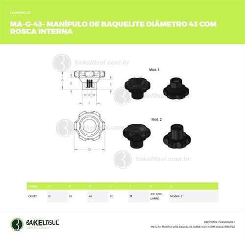 MANÍPULO DE BAQUELITE 43MM ROSCA INTERNA 00337 