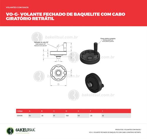 VOLANTE DE BAQUELITE COM CABO RETRÁTIL VO-G 00406 