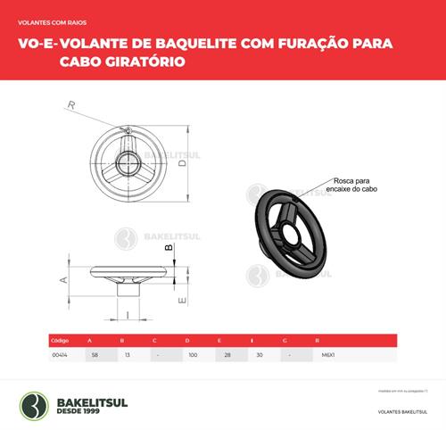 VOLANTE DE BAQUELITE COM FURAÇÃO PARA CABO GIRATÓRIO 00414 
