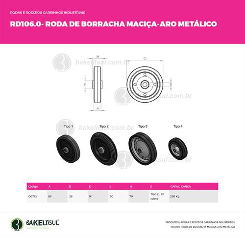 RODA BORRACHA MACIÇA ARO METÁLICO R105.22 00773 