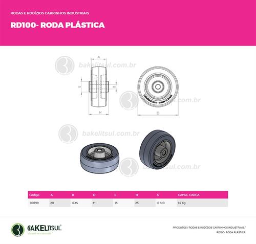 RODA PV PLÁSTICA LINHA LEVE 25 A 125KGF  00799 