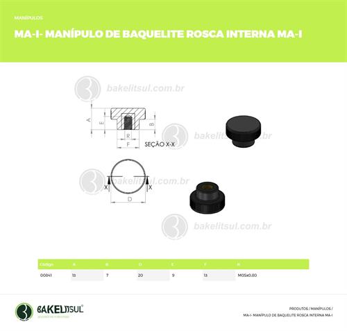MANÍPULO REDONDO DE BAQUELITE ROSCA INTERNA EM LATÃO 00841 