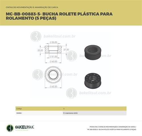 BUCHA ROLETE PLÁSTICA PARA ROLAMENTO MC-B 00883 