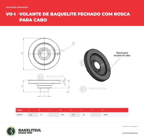 VOLANTE DE BAQUELITE FECHADO COM ROSCA PARA CABO 00903 