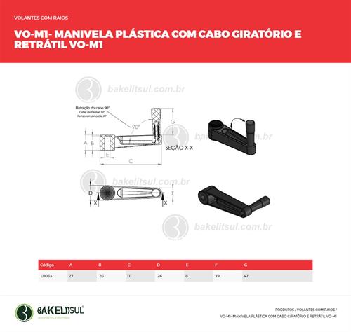 MANIVELA PLÁSTICA COM CABO RETRÁTIL 01063 