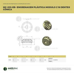 ENGRENAGEM PLÁSTICA 16 DENTES MÓDULO 2 MC-ENG-B 01081 