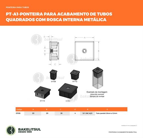 PONTEIRA COM ROSCA INTERNA PARA TUBOS QUADRADOS 01108 