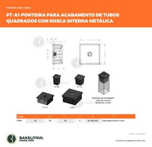 PONTEIRA COM ROSCA INTERNA PARA TUBOS QUADRADOS 01108 