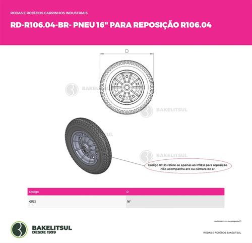 RODA BORRACHA COM C MARA ARO METÁLICO R106.04 01133 