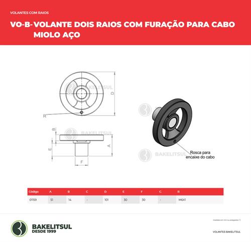 VOLANTE DOIS RAIOS COM FURAÇÃO PARA CABO MIOLO AÇO VO-B 01159 