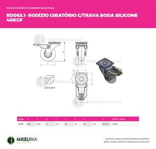RODÍZIO GEL TRANSPARENTE  GIRATÓRIO COM PLACA TRAVA 01208 