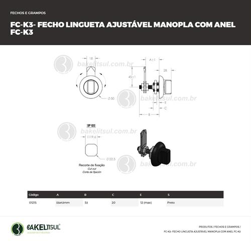 FECHO LINGUETA AJUSTÁVEL MANOPLA REDONDA FC-K3 01215 