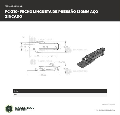 FECHO RÁPIDO DE PRESSÃO 120MM AÇO FC-Z10  01234 