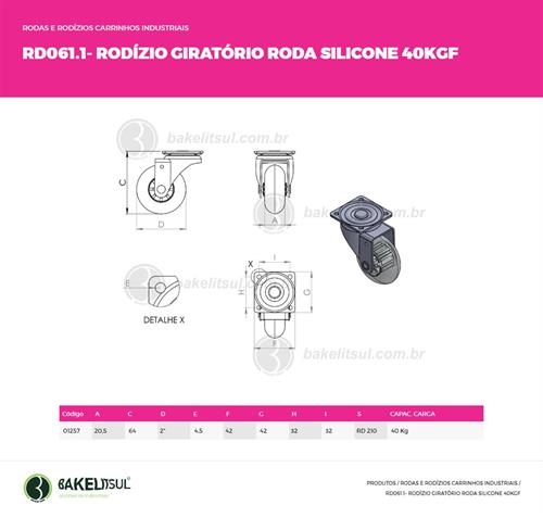 RODÍZIO GEL TRANSPARENTE  GIRATÓRIO COM PLACA 01257 