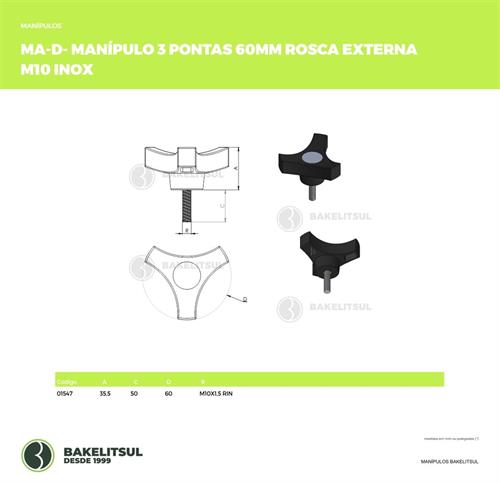 MANÍPULO 3 PONTAS 60MM ROSCA EXTERNA INOX 01547 