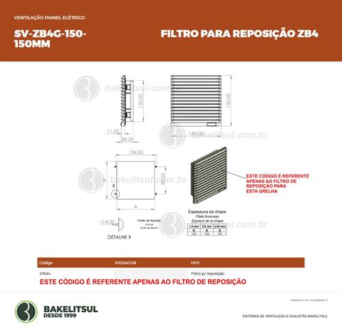 GRELHA DE VENTILAÇÃO OU EXAUSTÃO PARA VENTILADOR VQ-120 01634 