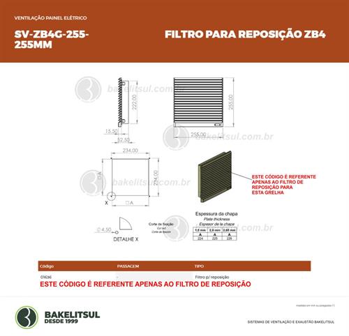 GRELHA DE VENTILAÇÃO OU EXAUSTÃO PARA VENTILADOR VQ-173 01636 