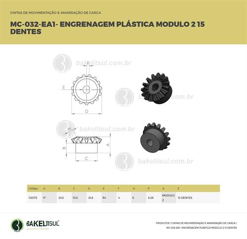 ENGRENAGEM PLÁSTICA 15 DENTES MÓDULO 2 MC-ENG-A2 02072 