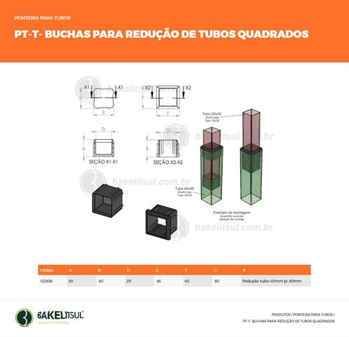 BUCHA PARA REDUÇÃO DE TUBOS QUADRADOS 02306 