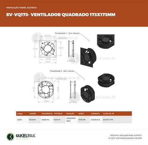 MICRO VENTILADOR QUADRADO 173X173mm 02315 