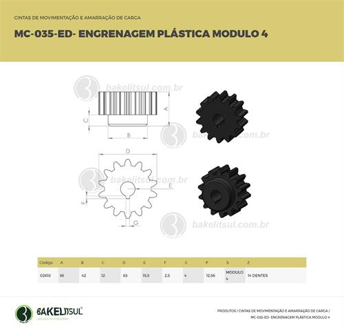 ENGRENAGEM PLÁSTICA MÓDULO 4 MC-ENG-D 02613 