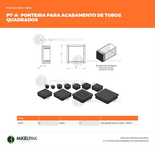 PONTEIRA TAMPA PRETA PARA TUBOS QUADRADOS 02719 