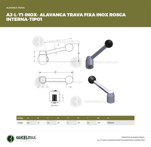 AJUSTADOR ALAVANCA TRAVA FIXA INOX ROSCA INTERNA-TIPO1 02886 