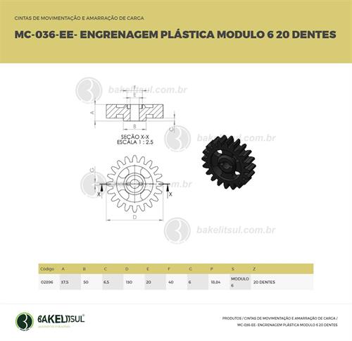 ENGRENAGEM PLÁSTICA 20 DENTES MÓDULO 6 MC-ENG-E 02896 