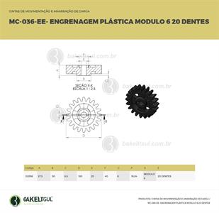 ENGRENAGEM PLÁSTICA 20 DENTES MÓDULO 6 MC-ENG-E 02896 