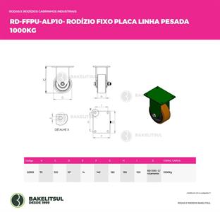 RODÍZIO FIXO PLACA LINHA PESADA 1000 KGF FFPU-ALP10 02905 