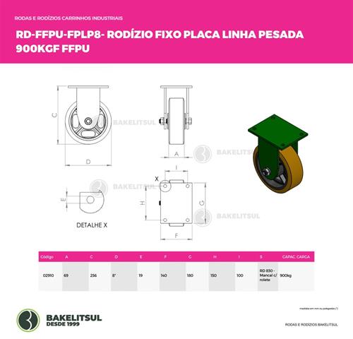 RODÍZIO FIXO PLACA LINHA PESADA 900 KGF FFPU-ALP8 02910 