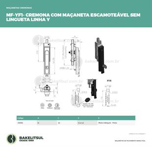 MAÇANETA CREMONA ESCAMOTEÁVEL SEM LINGUETA MF-YF1 03050 