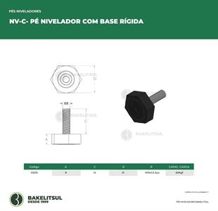 PÉ NIVELADOR ROSCA EXTERNA M10X14mm BASE 31 SEXTAVADA RÍGIDA 03210 
