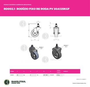 RODÍZIO FIXO ROSCA LINHA LEVE 30 A 125KGF PV-FRLL 03406 