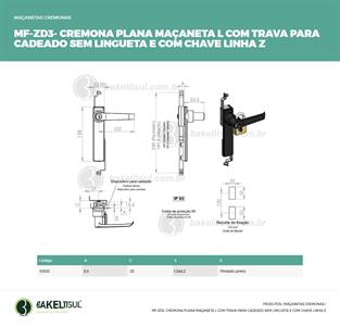  MAÇANETA L TRAVA CADEADO E CHAVE SEM LINGUETA MF-ZD3 03531 