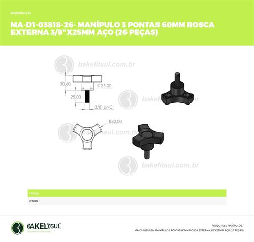 MANÍPULO 3 PONTAS 60MM ROSCA EXTERNA AÇO 03818 