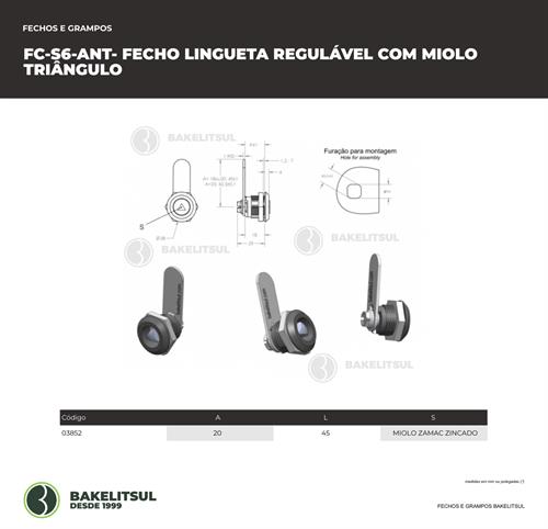 FECHO LINGUETA MIOLO TRIÂNGULO 30% OFF 03852 