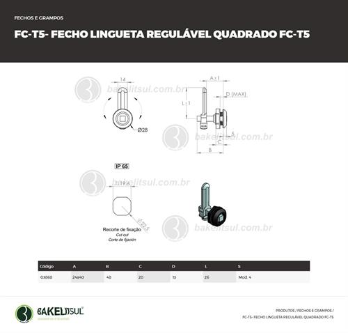FECHO LINGUETA REGULÁVEL QUADRADO FC-T5 03868 