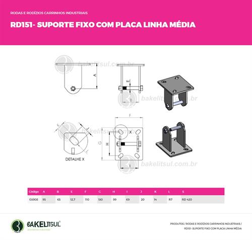 SUPORTE FIXO PLACA LINHA MÉDIA  03908 