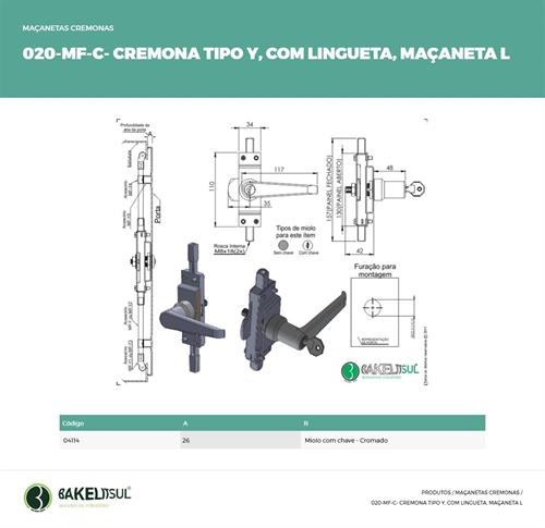MAÇANETA CREMONA L CHAVE COM LINGUETA MF-YC2 04114 