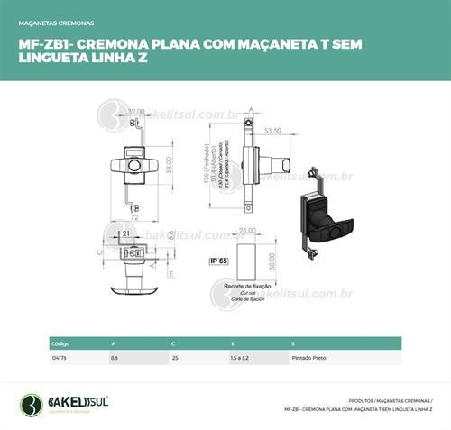 MAÇANETA CREMONA T PLANA SEM LINGUETA MF-ZB1 04173 