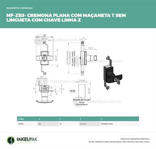 MAÇANETA CREMONA T PLANA CHAVE SEM LINGUETA MF-ZB3 04364 