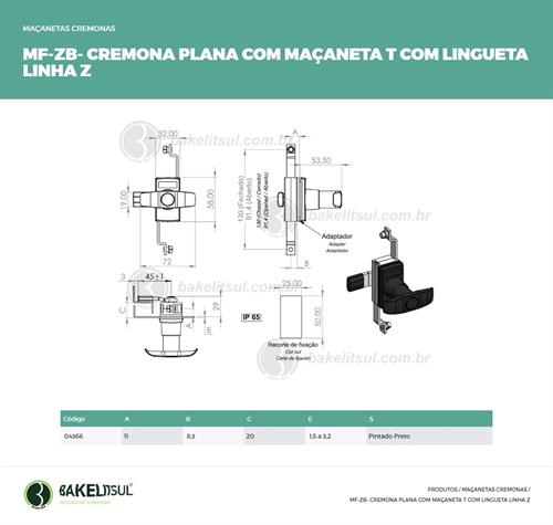 MAÇANETA CREMONA T PLANA COM LINGUETA MF-ZB 04366 