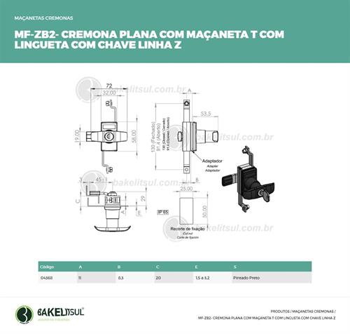 MAÇANETA CREMONA T PLANA CHAVE COM LINGUETA MF-ZB2 04368 