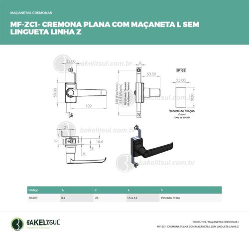 MAÇANETA CREMONA L PLANA SEM LINGUETA MF-ZC1 04370 