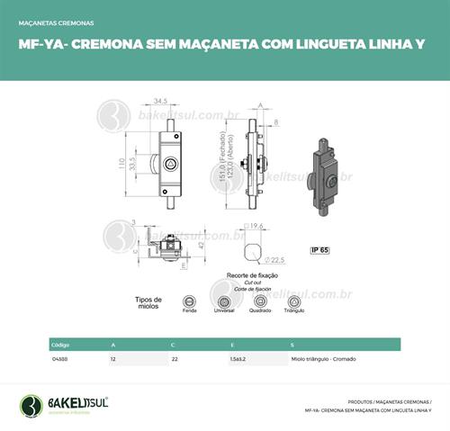 MAÇANETA CREMONA COM LINGUETA MF-YA 04388 